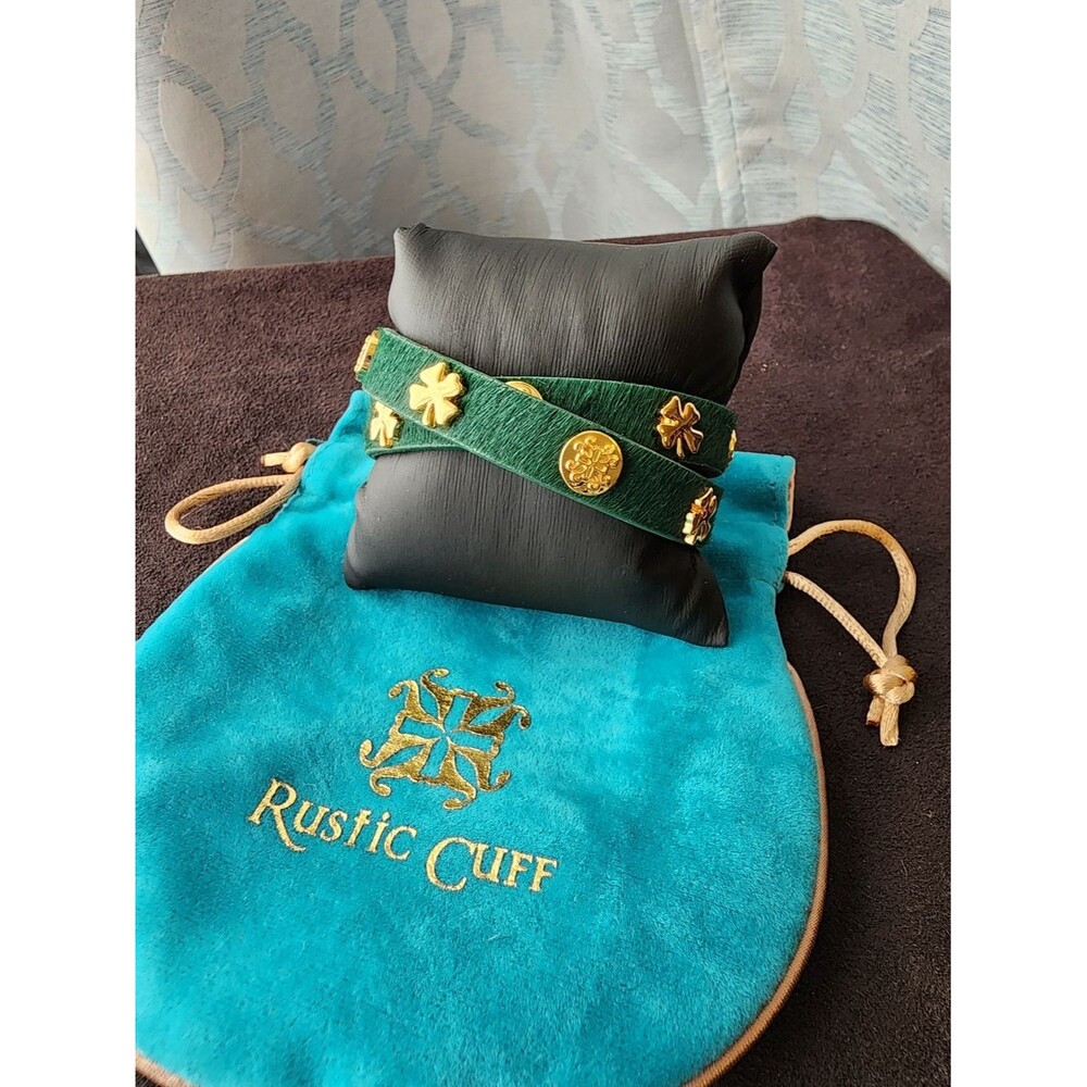 Rustic Cuff Green Calf Hair Shamrock Wrap Bracelet
